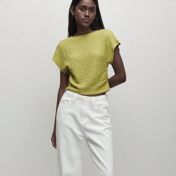 Women's Green Short Cap/Batwing Sleeve T-Shirt With Ruched Waist | Size S | NWT - Picture 4 of 8